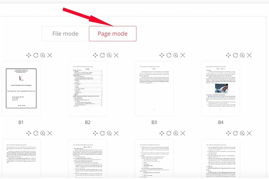  File mode sẽ hiển thị dưới dạng các file đã tách rời, chế độ Page mode sẽ hiển thị dưới dạng các trang được nối tiếp nhau sau khi ghép.
