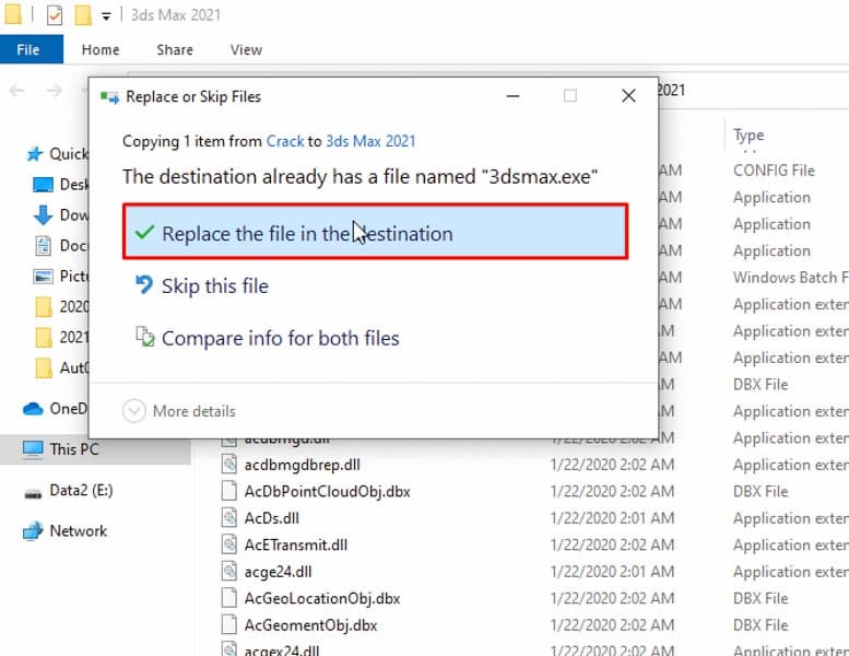Chọn “ Replace the file in the destination”>> Continue để hoàn tất