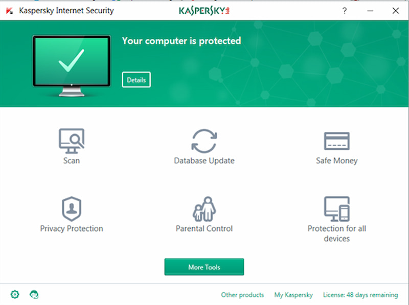 Giao diện Kaspersky - một số phần mềm diệt virus tốt nhất