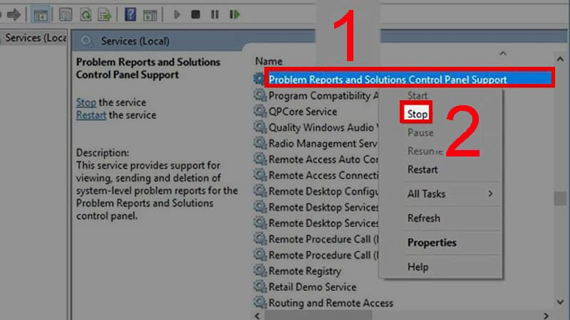 Cách khắc phục màn hình máy tính Tắt dịch vụ Problem Reports Control Panel Support và Windows Error Reporting 