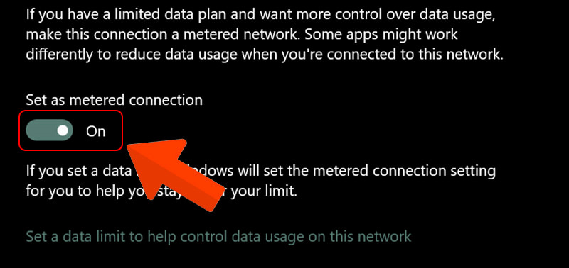 Bật chế độ kết nối Wifi thành "Metered connection"