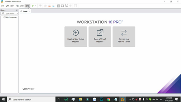 Giao diện của VMware Workstation 16 Pro