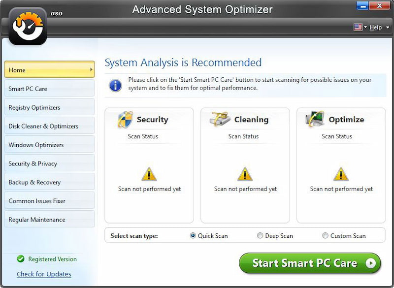 Giao diện phần mềm Advanced System Optimizer