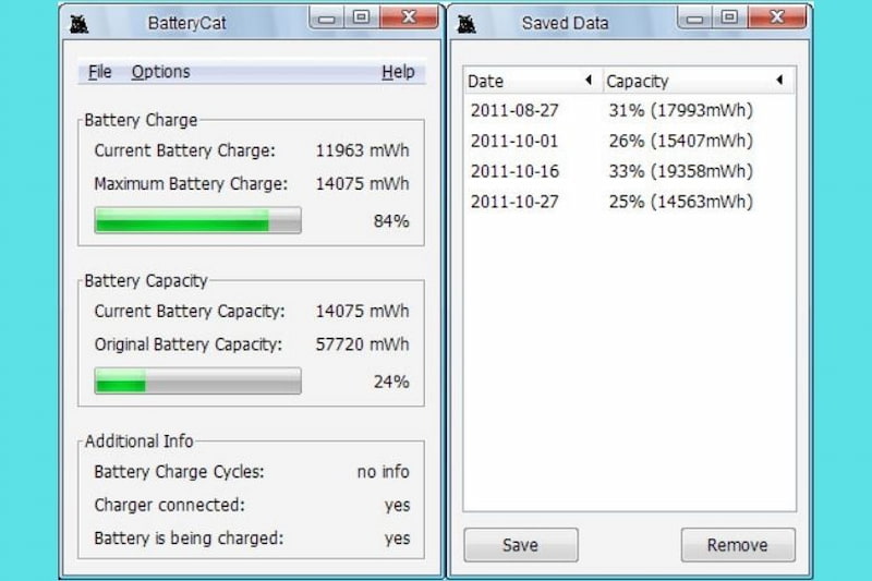 Giao diện phần mềm Battery Cat