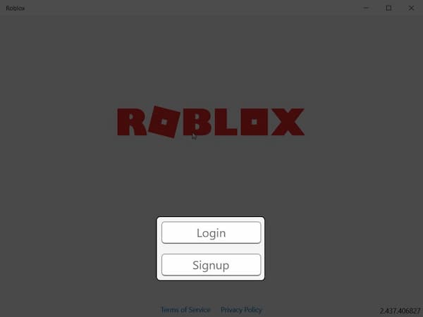 Lúc này giao diện game mở ra bạn có thể đăng nhập hoặc tạo tài khoản ROBLOX mới, bạn chọn vào Login để đăng nhập, và chọn Signup để tạo tài khoản