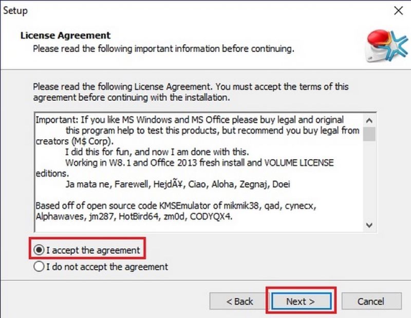 Nhấn vào “I accept the agreement” để đồng ý và tiếp tục nhấn “Next”