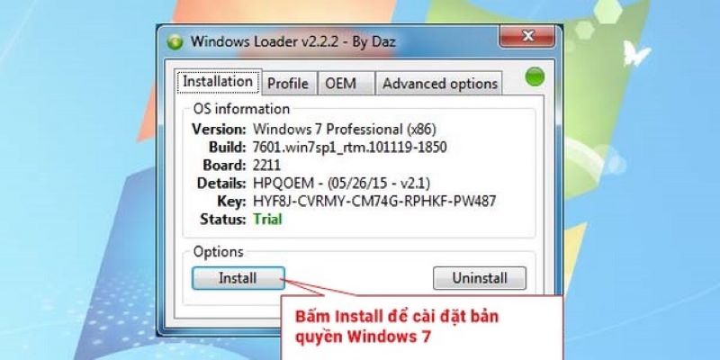 Để cài đặt Windows 7, chọn nhấp vào nút “Install”