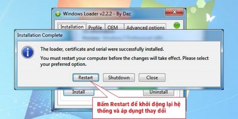 Bạn cần chọn “Restart” để khởi động lại máy tính