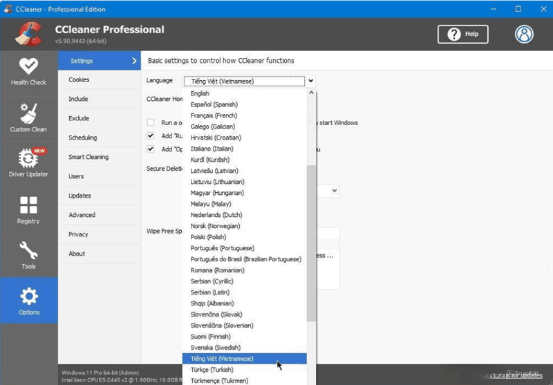 cài tiếng Việt cho CCleaner