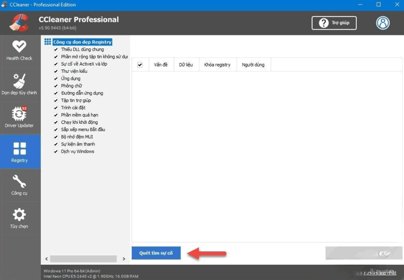 Quét và Sửa Lỗi Registry bằng ccleaner full crack 